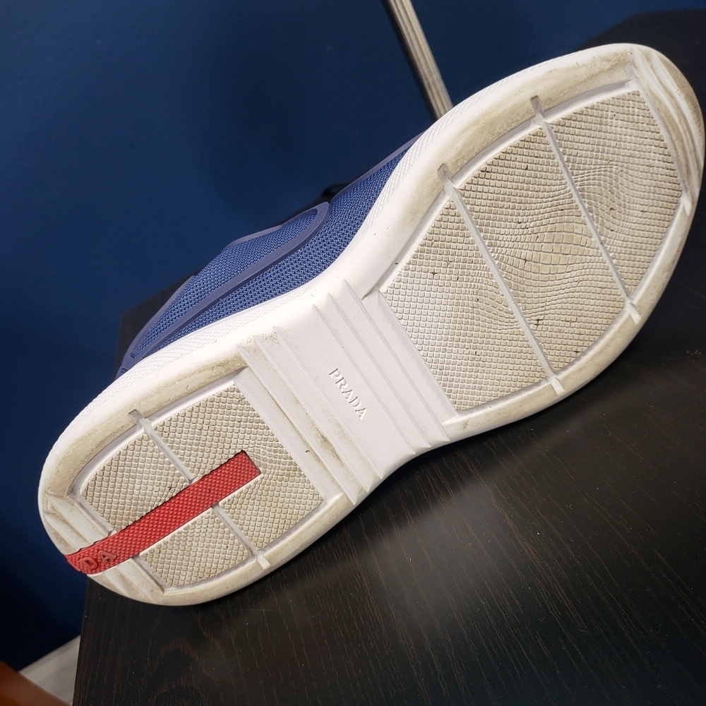 Prada Americas Cup Rubber-Trimmed Mesh Sneakers Blue/white..Size 40 - Picture 7 of 11